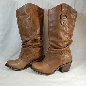 Steve Madden Cognac Leather Slouchy Cowboy Boots